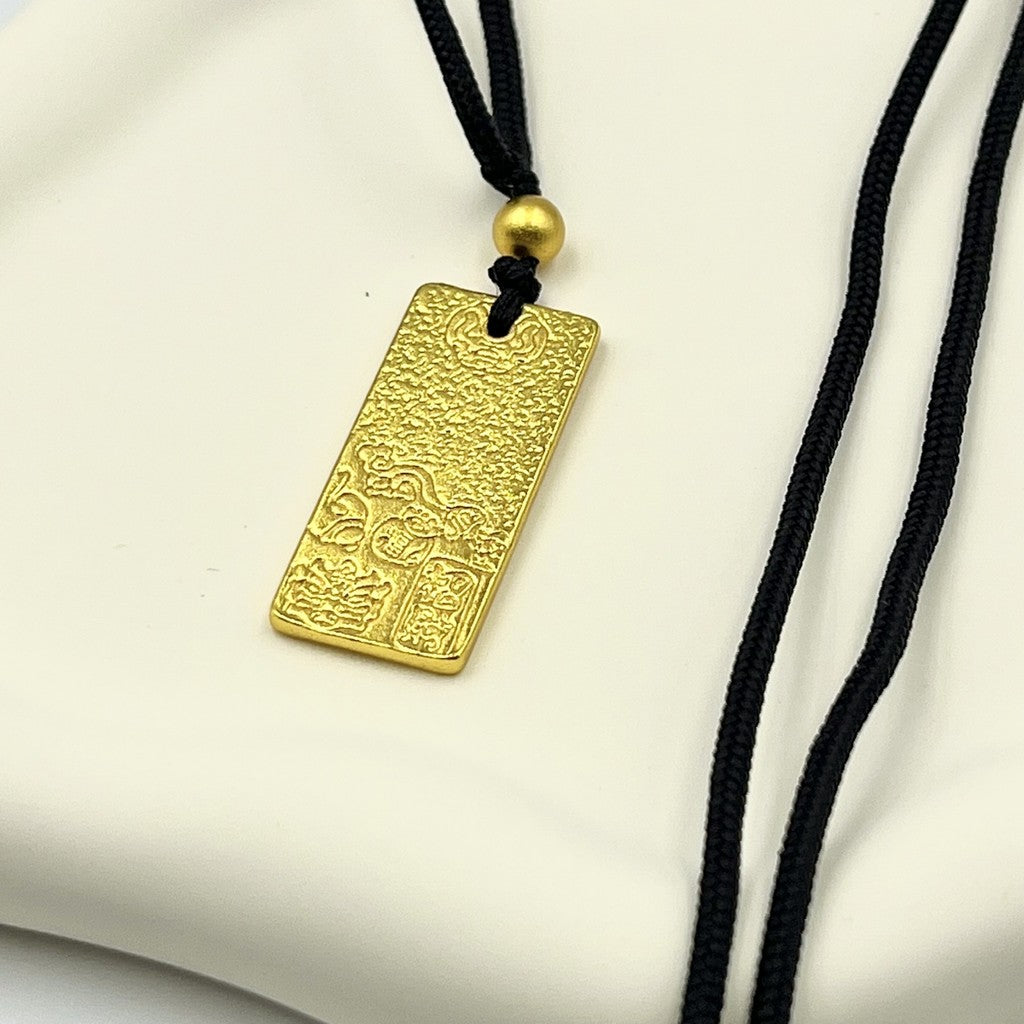 Vietnam Sand Gold Rectangular Pendant Necklace - Gold Pendant Chinese Pattern  Rantai Hadiah Unisex
