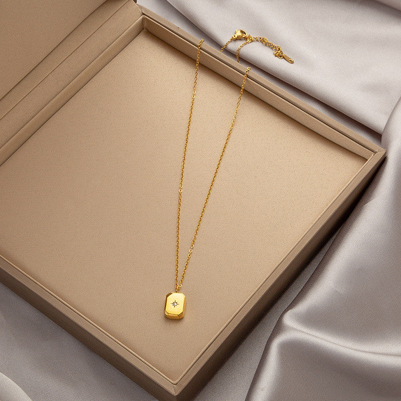 Titanium Steel Pendant Necklace | Hypoallergenic Gold Chain with Zircon & Shell Charms | 45cm Adjustable for Daily/Gift