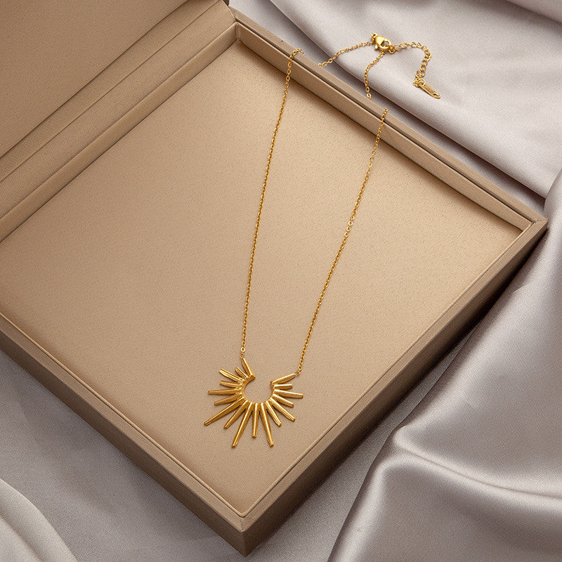 Titanium Steel Pendant Necklace | Hypoallergenic Gold Chain with Zircon & Shell Charms | 45cm Adjustable for Daily/Gift