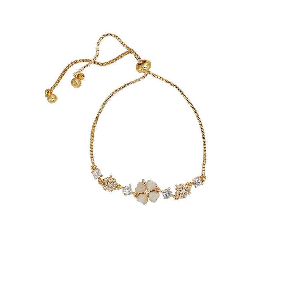 Gold Floral Bracelet with Crystal Accents - Muslimah-Friendly Jewelry for Tudung & Baju Kurung