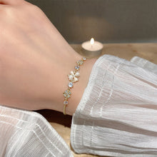 Charger l&#39;image dans la galerie, Gold Floral Bracelet with Crystal Accents - Muslimah-Friendly Jewelry for Tudung &amp; Baju Kurung