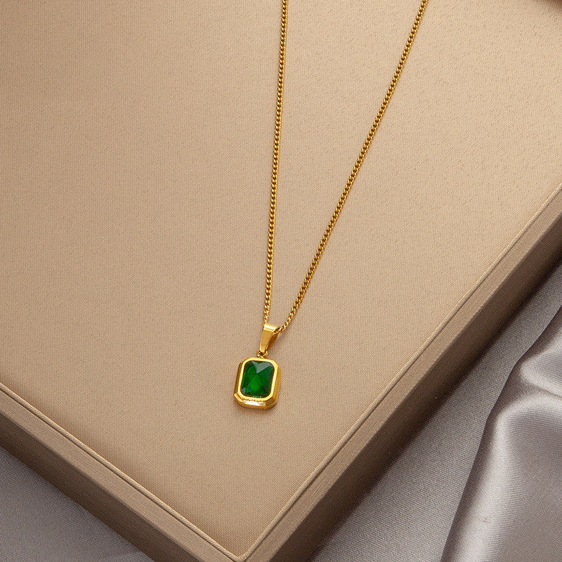 Titanium Steel Pendant Necklace | Hypoallergenic Gold Chain with Zircon & Shell Charms | 45cm Adjustable for Daily/Gift