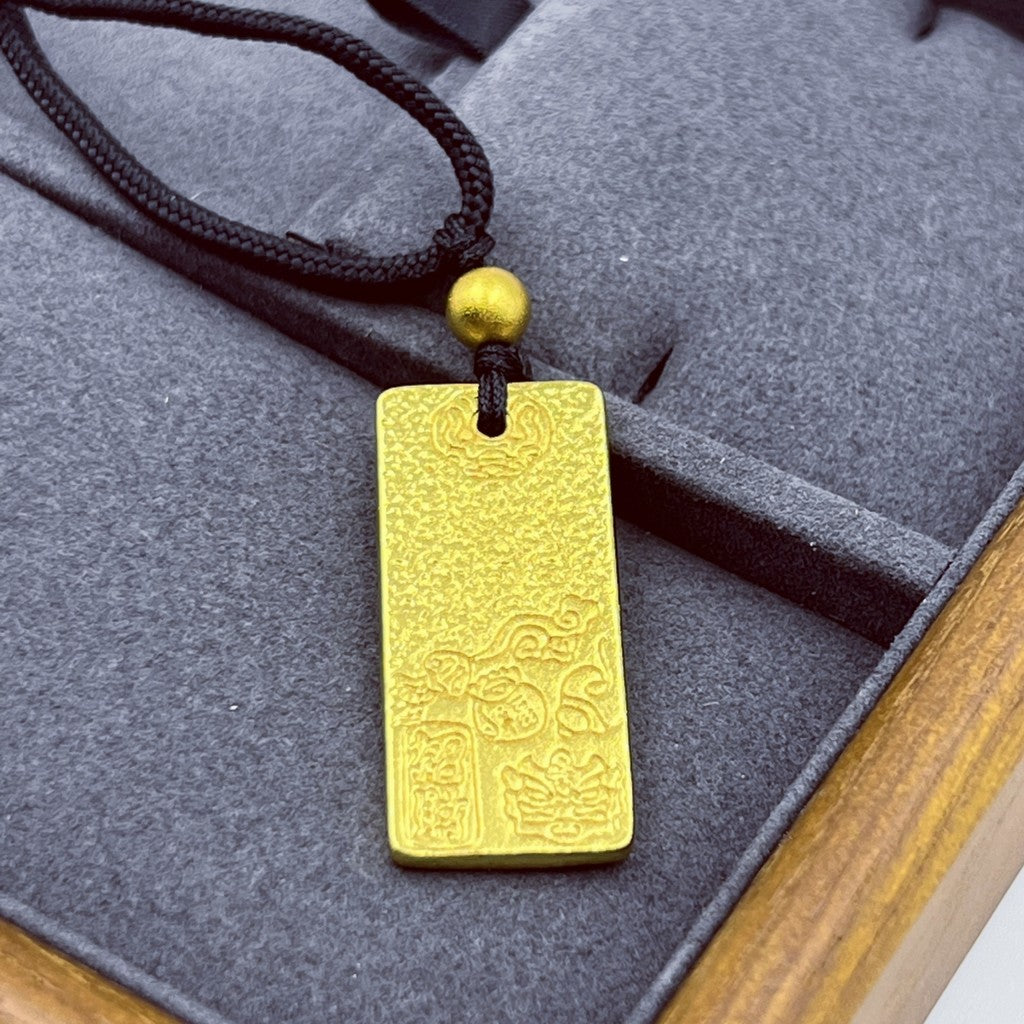 Vietnam Sand Gold Rectangular Pendant Necklace - Gold Pendant Chinese Pattern  Rantai Hadiah Unisex