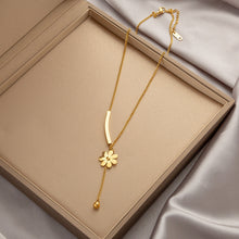 Charger l&#39;image dans la galerie, Titanium Steel Pendant Necklace | Hypoallergenic Gold Chain with Zircon &amp; Shell Charms | 45cm Adjustable for Daily/Gift