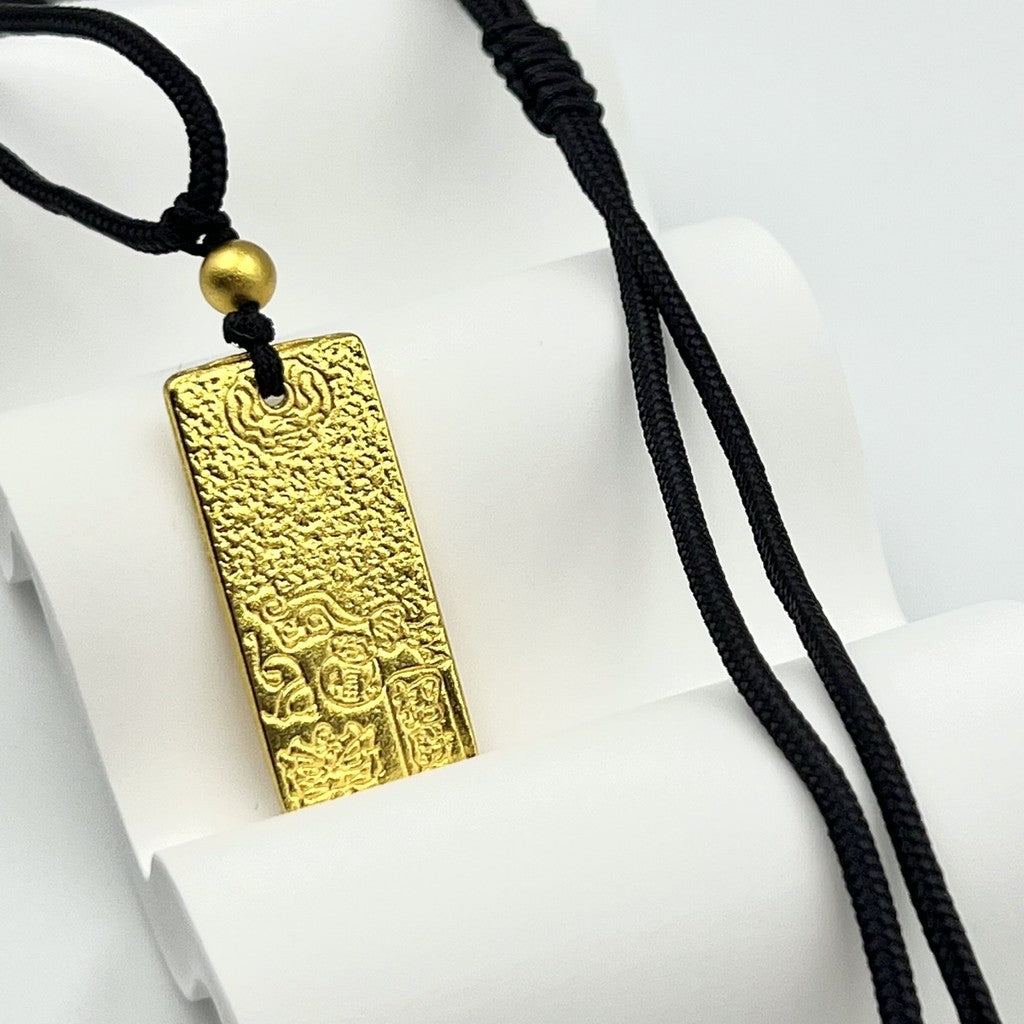 Vietnam Sand Gold Rectangular Pendant Necklace - Gold Pendant Chinese Pattern  Rantai Hadiah Unisex