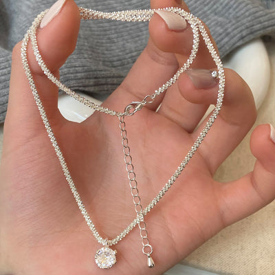 Charming Silver Chain Necklace with Round Crystal Pendant – Elegant Jewelry for Everyday Wear