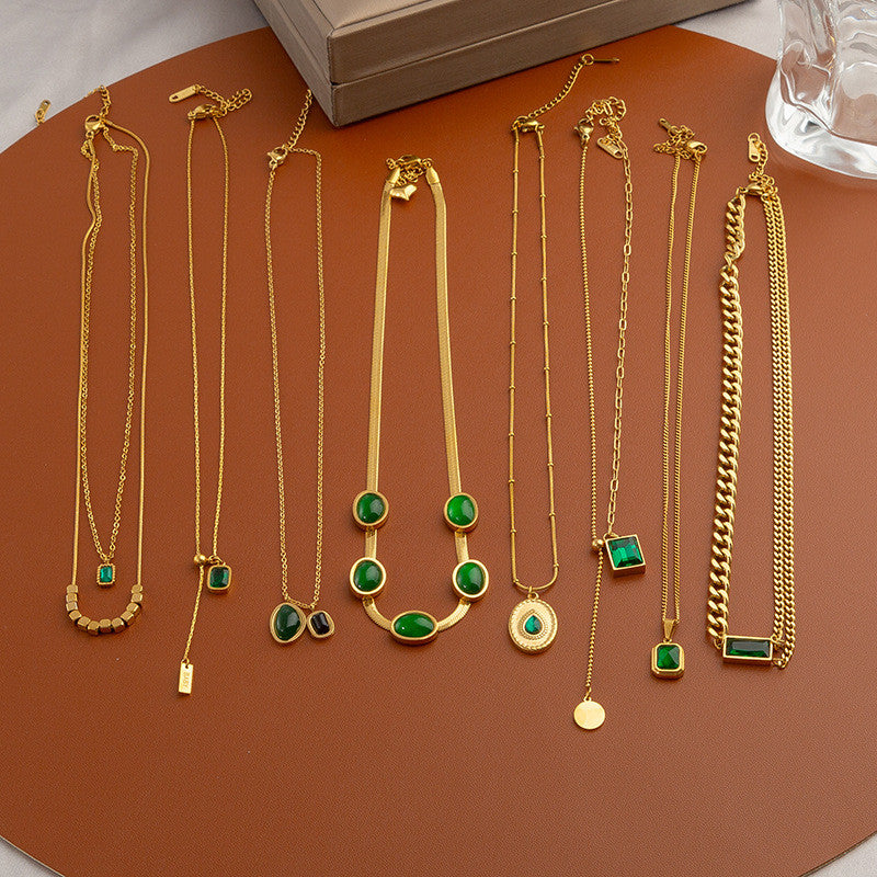 Titanium Steel Pendant Necklace | Hypoallergenic Gold Chain with Zircon & Shell Charms | 45cm Adjustable for Daily/Gift