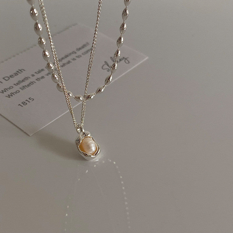 Pearl Cluster Silver Necklace - Dainty Layering Jewelry for Work & Relaxing