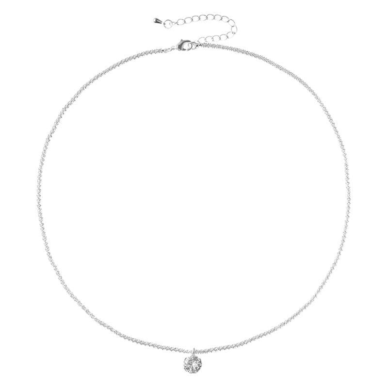 Charming Silver Chain Necklace with Round Crystal Pendant – Elegant Jewelry for Everyday Wear