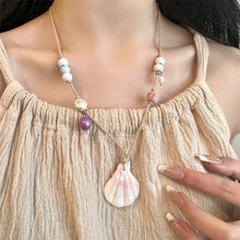 Charger l&#39;image dans la galerie, Pastel Shell &amp; Bead Rope Necklace | Handmade Adjustable Beach Jewelry | Hypoallergenic Boho Gift for Women