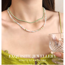 Charger l&#39;image dans la galerie, Pastel Green &amp; Pink Seed Bead Necklace | Opal Glass Multilayer Boho Jewelry | Adjustable 50-60cm for Daily/Wedding Gift