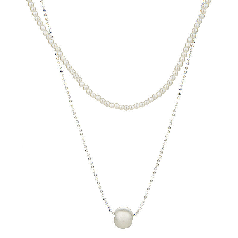Layered Pearl & Silver Ball Necklace | Hypoallergenic Minimalist Jewelry for Women | 45cm Adjustable Wedding/Casual Gift
