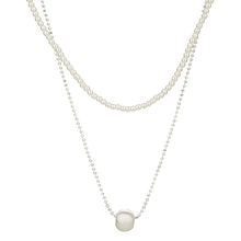 Charger l&#39;image dans la galerie, Layered Pearl &amp; Silver Ball Necklace | Hypoallergenic Minimalist Jewelry for Women | 45cm Adjustable Wedding/Casual Gift