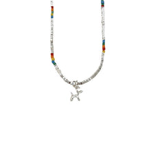 Charger l&#39;image dans la galerie, Rainbow Bead Dog Charm Necklace | Hypoallergenic Silver Pet Jewelry | Adjustable 45cm Boho Gift for Dog Lovers