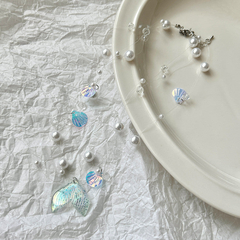 Mermaid Tail Multi-Strand Necklace | Iridescent Pearl & Shell Jewelry | Hypoallergenic Beach Fantasy Gift for Women
