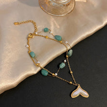 Charger l&#39;image dans la galerie, Titanium Steel Whale Tail Anklet | Natural Stone Beads &amp; Adjustable Hypoallergenic Design