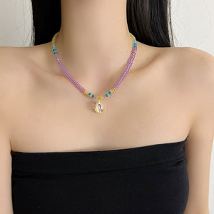 Pastel Amethyst Bead Necklace | Gold-Accented Multicolor Glass & Crystal Jewelry | Adjustable 45cm Hypoallergenic Gift