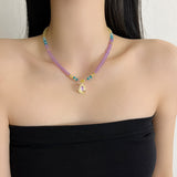 Pastel Amethyst Bead Necklace | Gold-Accented Multicolor Glass & Crystal Jewelry | Adjustable 45cm Hypoallergenic Gift