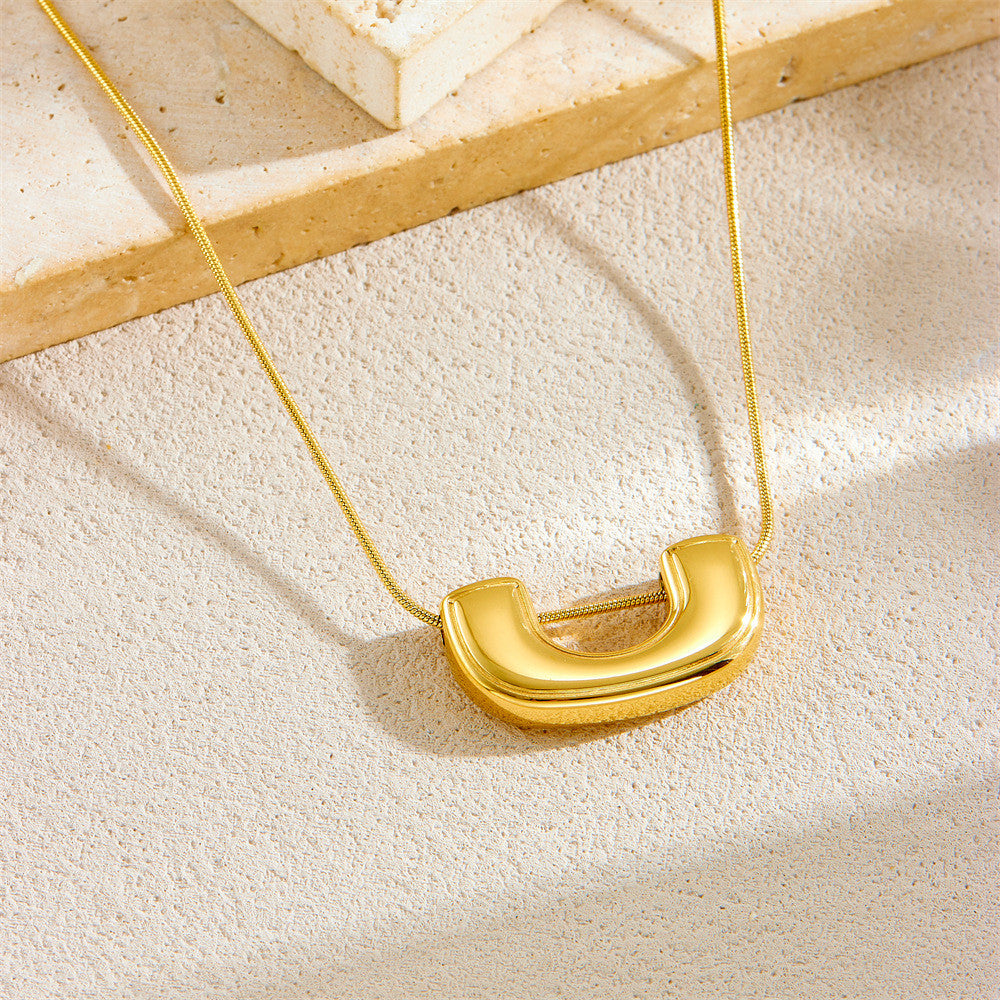 Modernist U-Pendant Necklace | Women Minimalist  Hypoallergenic Adjustable Chain for Daily Elegance