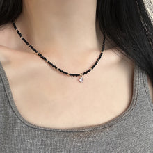 Load image into Gallery viewer, Black Onyx &amp; Gold Bead Necklace | Hypoallergenic Adjustable 50cm Chain with Diamond Charm | Unisex Daily Jewelry