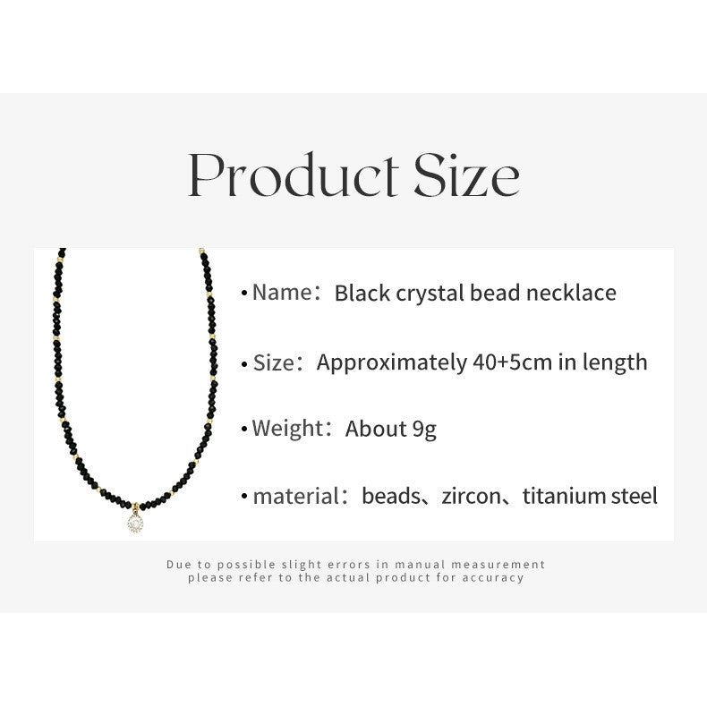Black Onyx & Gold Bead Necklace | Hypoallergenic Adjustable 50cm Chain with Diamond Charm | Unisex Daily Jewelry