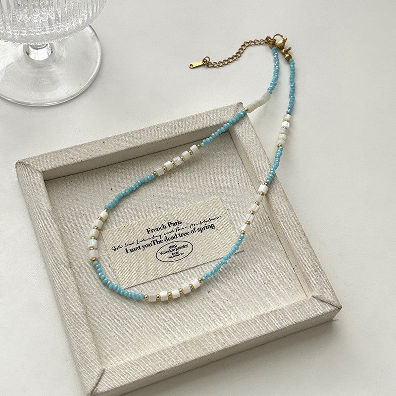 Black & White Geometric Bead Necklace | Gold-Accented Minimalist Jewelry | Hypoallergenic Unisex 50cm Chain