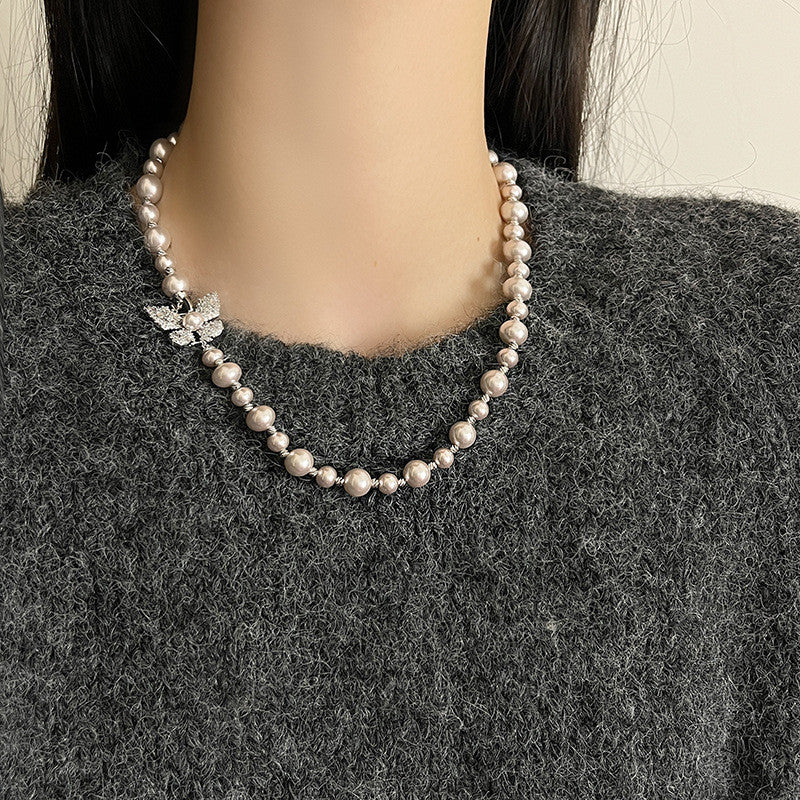 925 Silver Pearl Necklace with Butterfly Charm Luxury Gift for Women Free Shipping