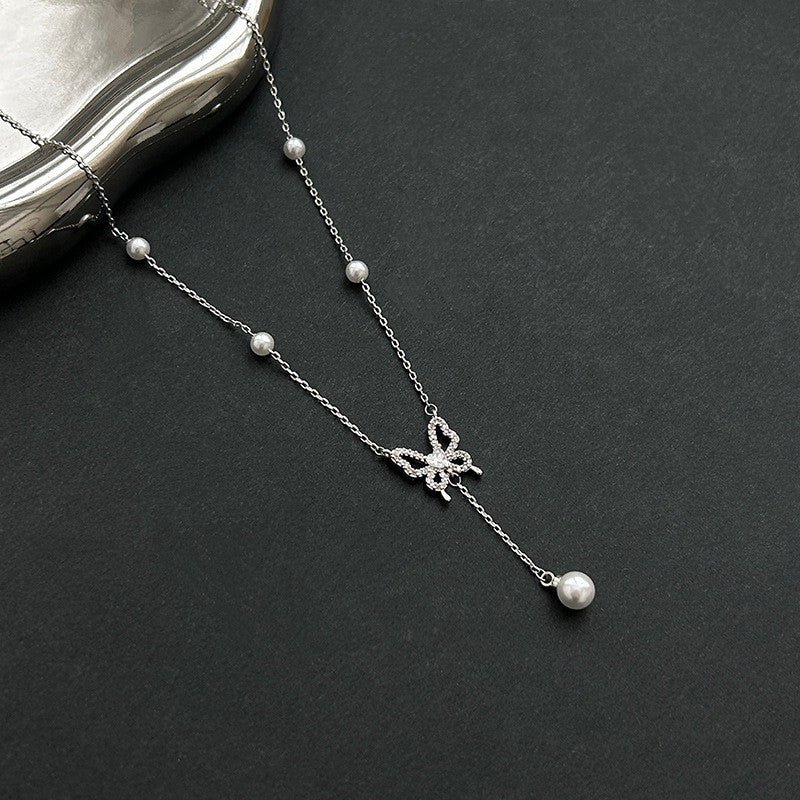 Butterfly & Pearl White Gold Necklace | Hypoallergenic Elegant Jewelry for Women | Wedding & Daily Luxury Gift