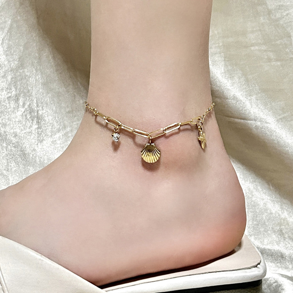 Starry Seaside Anklet | Dainty Shell & Starfish Charms for Baju Kurung Elegance