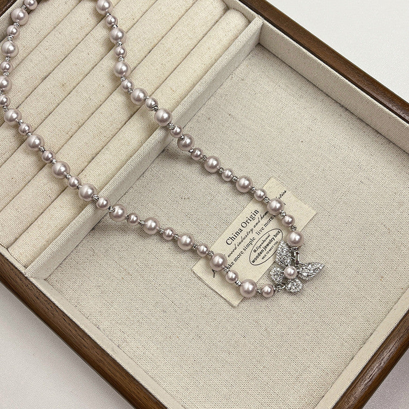 925 Silver Pearl Necklace with Butterfly Charm Luxury Gift for Women Free Shipping