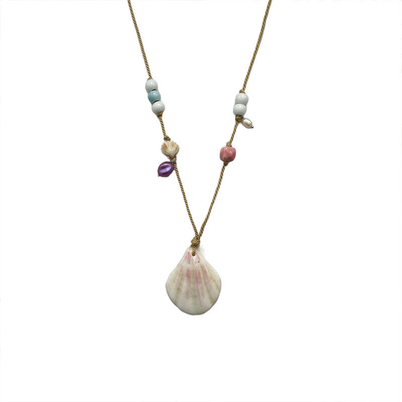 Pastel Shell & Bead Rope Necklace | Handmade Adjustable Beach Jewelry | Hypoallergenic Boho Gift for Women