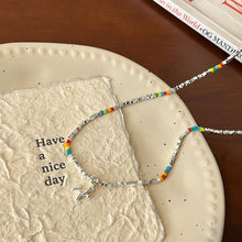 Charger l&#39;image dans la galerie, Rainbow Bead Dog Charm Necklace | Hypoallergenic Silver Pet Jewelry | Adjustable 45cm Boho Gift for Dog Lovers