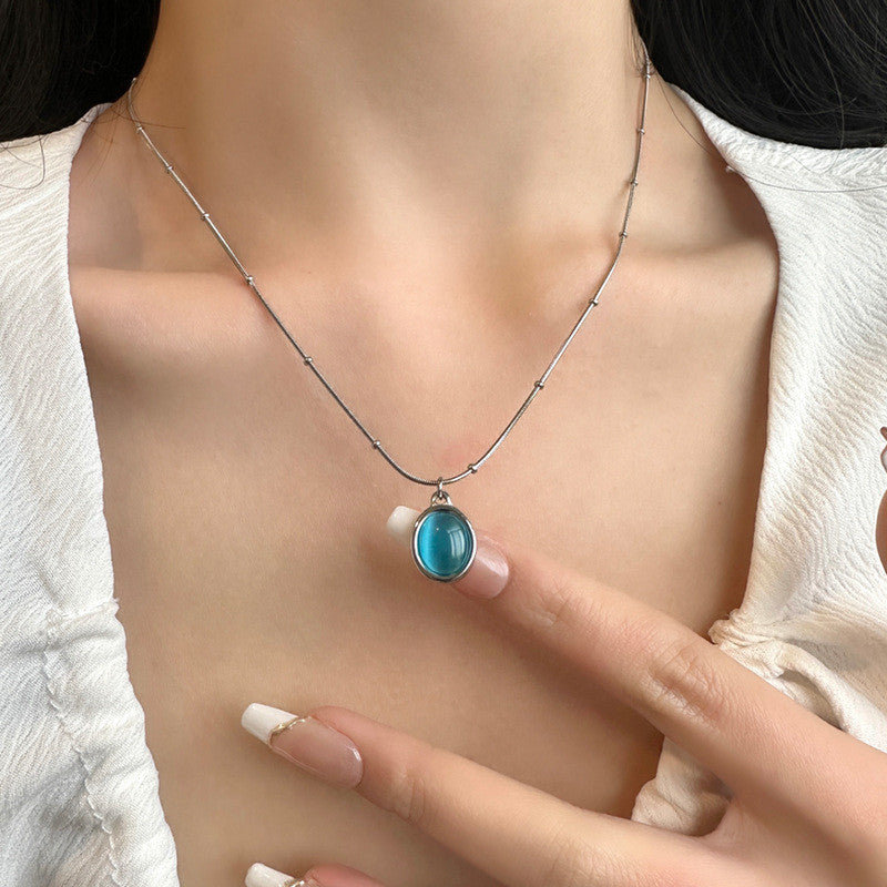 Turquoise Gold Necklace for Women | Hypoallergenic Oval Gemstone Pendant | Adjustable 45cm Minimalist Daily Jewelry