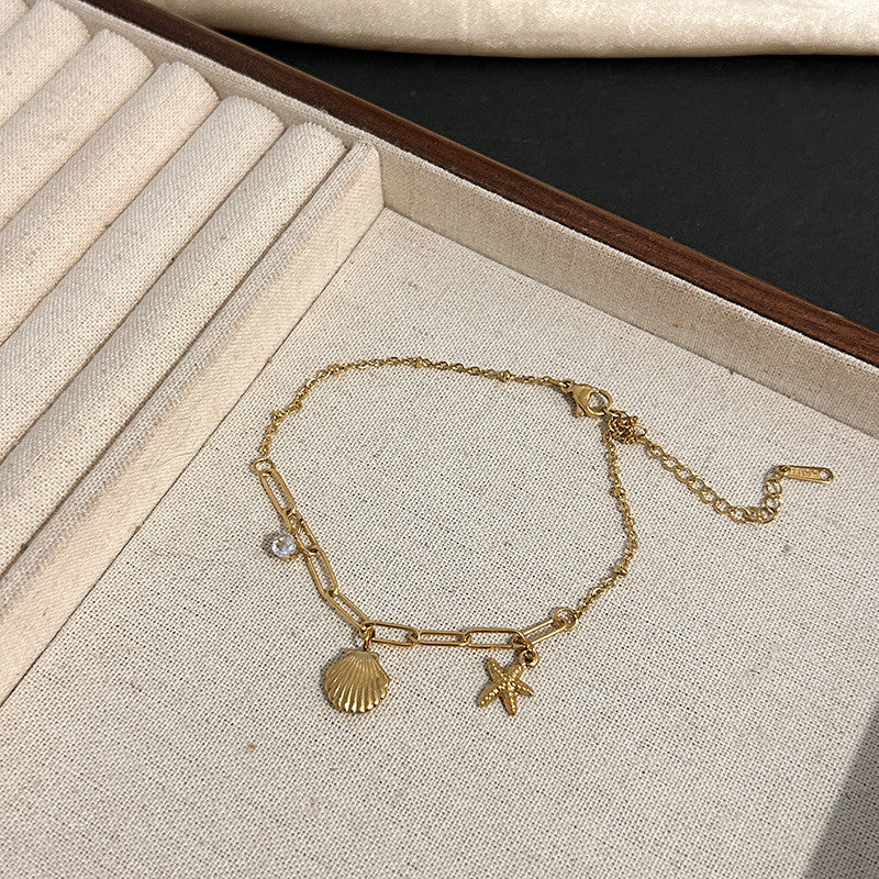 Starry Seaside Anklet | Dainty Shell & Starfish Charms for Baju Kurung Elegance