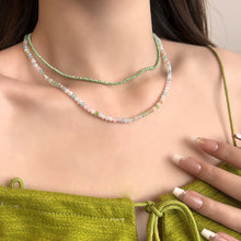 Charger l&#39;image dans la galerie, Pastel Green &amp; Pink Seed Bead Necklace | Opal Glass Multilayer Boho Jewelry | Adjustable 50-60cm for Daily/Wedding Gift