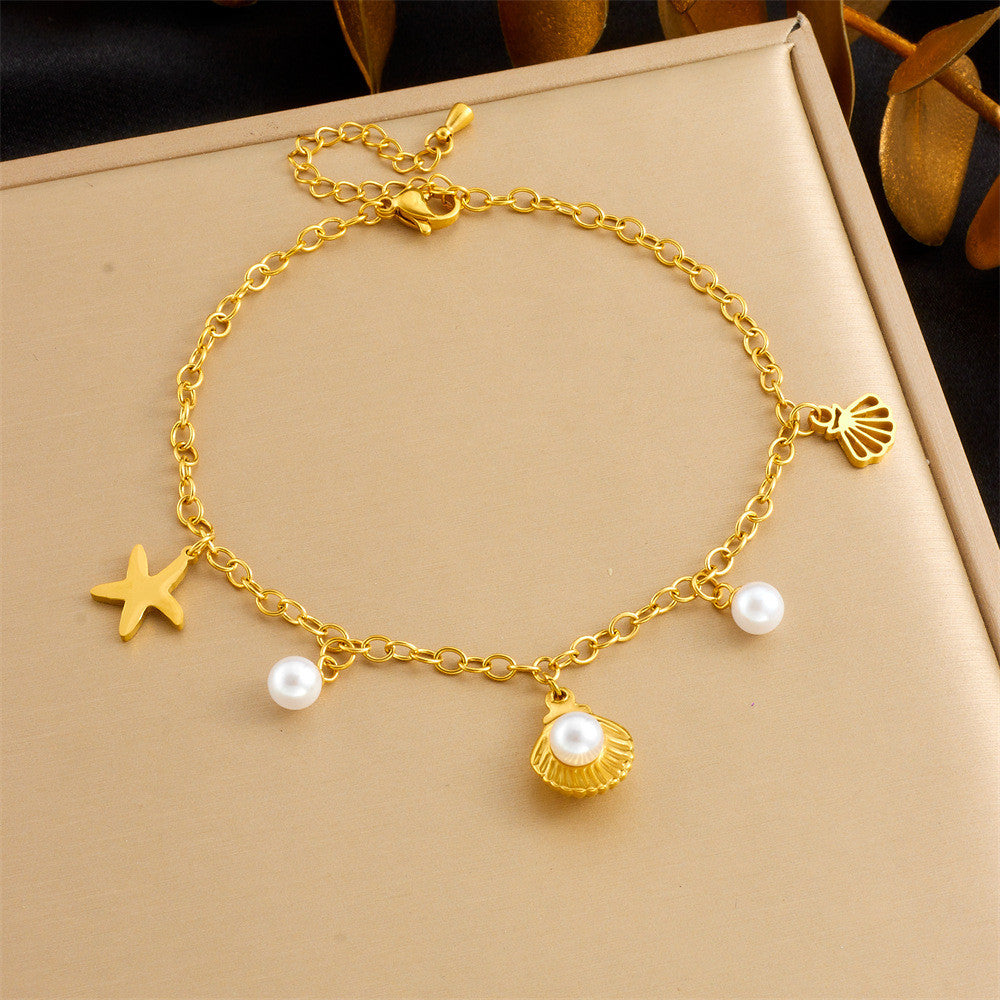 【Anklet】Multi-Charms Elegance | Women Adjustable Beach-Ready Design with Pearl & Butterfly Accents