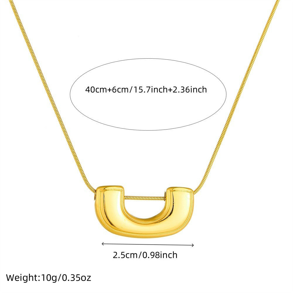 Modernist U-Pendant Necklace | Women Minimalist  Hypoallergenic Adjustable Chain for Daily Elegance
