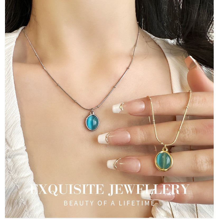 Turquoise Gold Necklace for Women | Hypoallergenic Oval Gemstone Pendant | Adjustable 45cm Minimalist Daily Jewelry