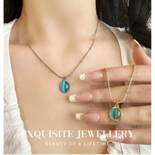 Charger l&#39;image dans la galerie, Turquoise Gold Necklace for Women | Hypoallergenic Oval Gemstone Pendant | Adjustable 45cm Minimalist Daily Jewelry