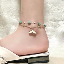 Charger l&#39;image dans la galerie, Titanium Steel Whale Tail Anklet | Natural Stone Beads &amp; Adjustable Hypoallergenic Design