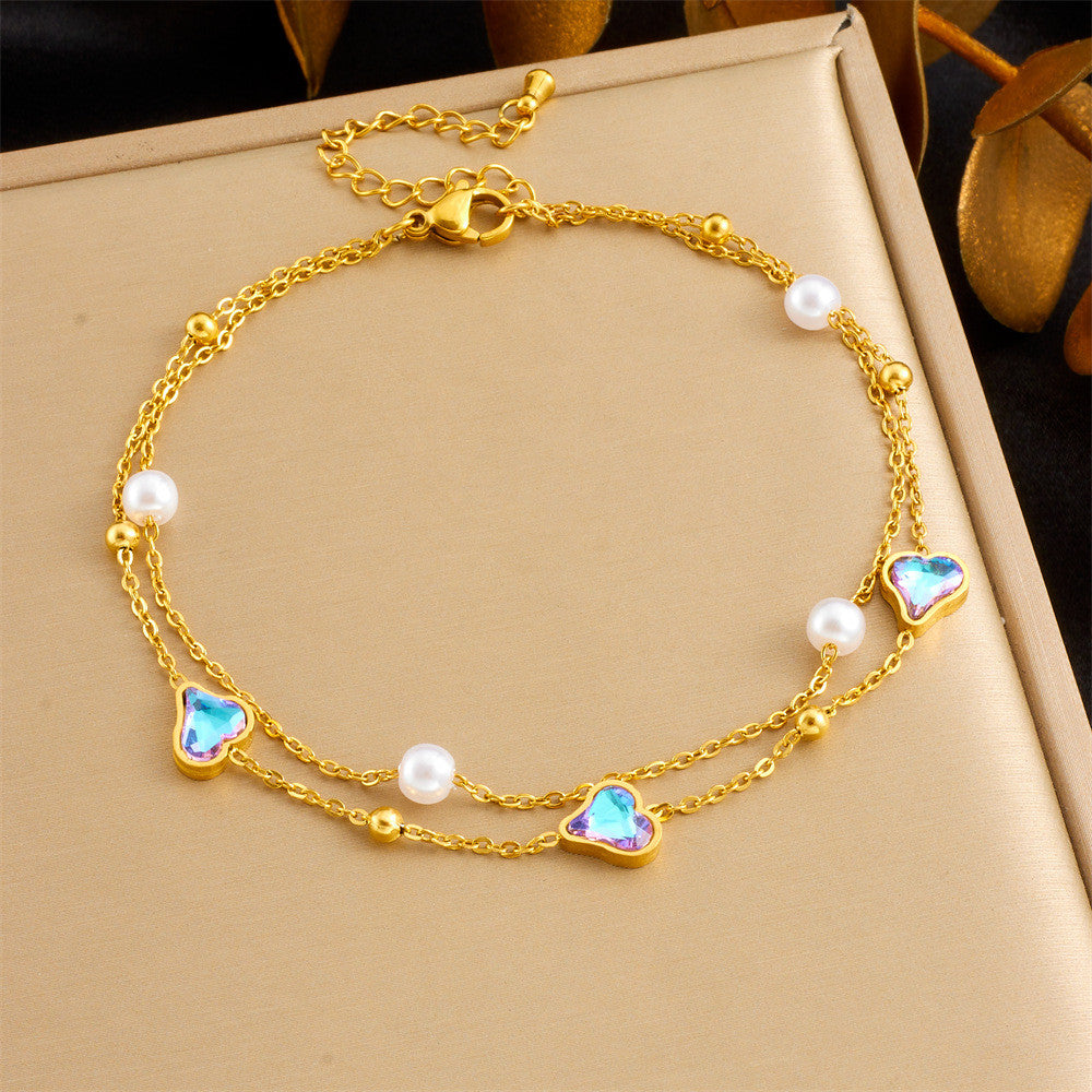 【Anklet】Multi-Charms Elegance | Women Adjustable Beach-Ready Design with Pearl & Butterfly Accents