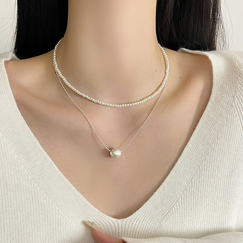 Layered Pearl & Silver Ball Necklace | Hypoallergenic Minimalist Jewelry for Women | 45cm Adjustable Wedding/Casual Gift