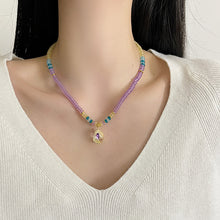 Charger l&#39;image dans la galerie, Pastel Amethyst Bead Necklace | Gold-Accented Multicolor Glass &amp; Crystal Jewelry | Adjustable 45cm Hypoallergenic Gift