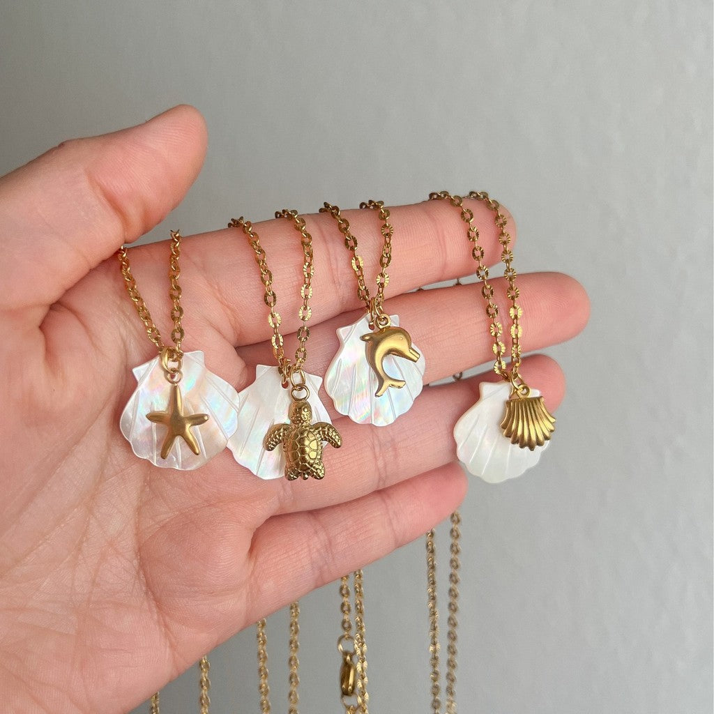 Oceanic Charm Necklaces | Titanium Steel Shell & Starfish Motifs for Tropical Elegance