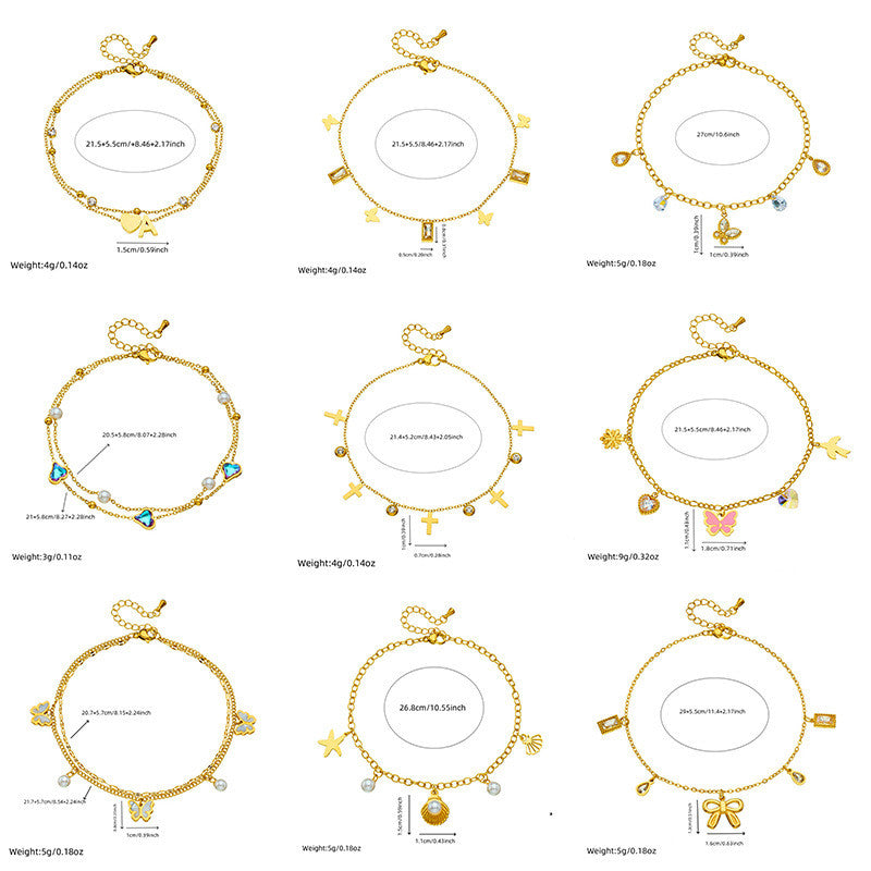 【Anklet】Multi-Charms Elegance | Women Adjustable Beach-Ready Design with Pearl & Butterfly Accents