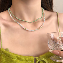 Charger l&#39;image dans la galerie, Pastel Green &amp; Pink Seed Bead Necklace | Opal Glass Multilayer Boho Jewelry | Adjustable 50-60cm for Daily/Wedding Gift