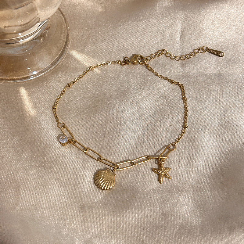 Starry Seaside Anklet | Dainty Shell & Starfish Charms for Baju Kurung Elegance