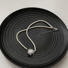 Charger l&#39;image dans la galerie, Silver Pearl Necklace with Copper Dandelion Pendant | Hypoallergenic Adjustable Jewelry for Women | Minimalist Daily Giftn