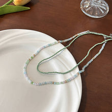 Charger l&#39;image dans la galerie, Pastel Green &amp; Pink Seed Bead Necklace | Opal Glass Multilayer Boho Jewelry | Adjustable 50-60cm for Daily/Wedding Gift