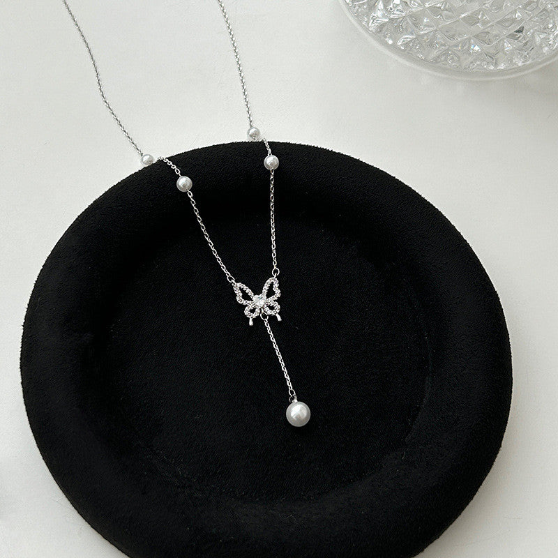 Butterfly & Pearl White Gold Necklace | Hypoallergenic Elegant Jewelry for Women | Wedding & Daily Luxury Gift